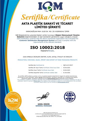 AKTA PLASTİK FR.83 ISO 100022018 - IAS Sistem Sertifikası R.01